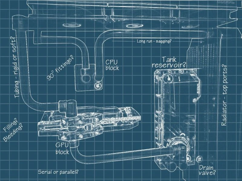 A custom-built liquid cooling loop, demonstrating the intricate design and components of a high-performance cooling solution. A custom-built liquid cooling loop, demonstrating the intricate design and components of a high-performance cooling solution.